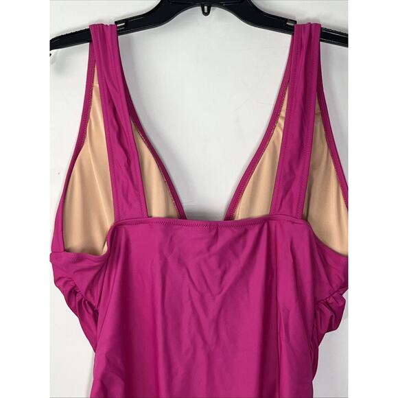 J Crew Ruched V Neck One Piece Swimsuit Womens 18 Radiant Fuchsia Pink Swim Suit - Picture 5 of 8